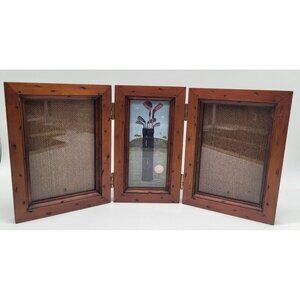 FETCO Tri-Fold Warren Kimble Wood Golf Picture Frame Holds 4x6 Folk Art